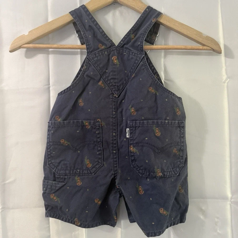 Vintag Levis‎ 12M Parrot Bib Blue Overalls Baby Infant Macaw Bird White Tab